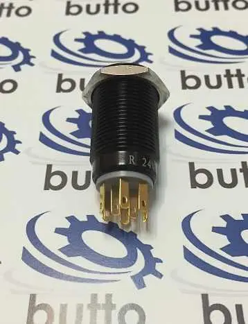 16 mm Işıklı Yaylı Siyah Metal Buton IP67 3