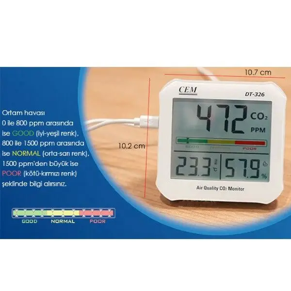 Cem DT-326 Hava Kalitesi ve Karbondioksit Ölçer 2