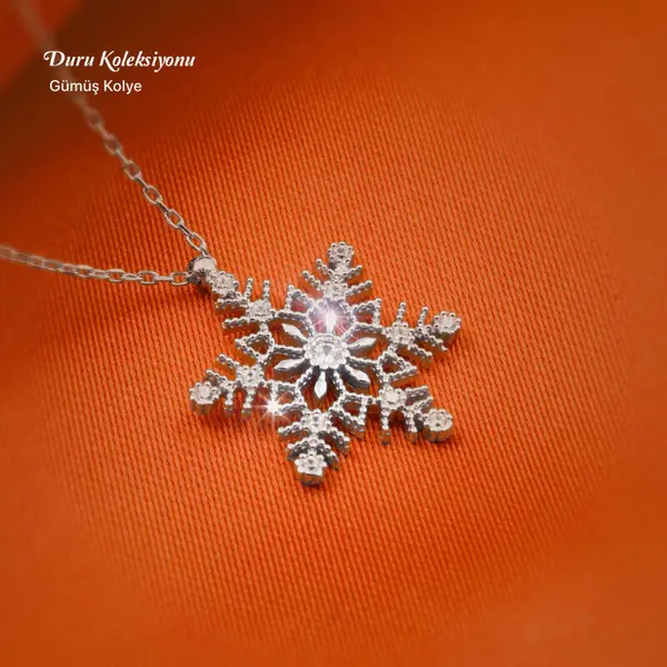 Kar Tanesi 925 Ayar Gümüş Zirkon Taşlı - Duru Kolye M8 1