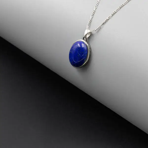 Lapis Doğal Taş 925 Ayar Gümüş Kolye M1 4