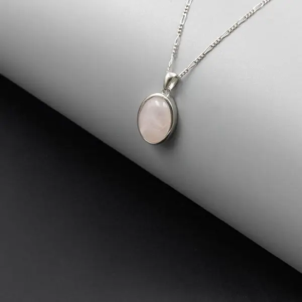 Pembe Kuvars Doğal Taş 925 Ayar Gümüş Kolye M1 4