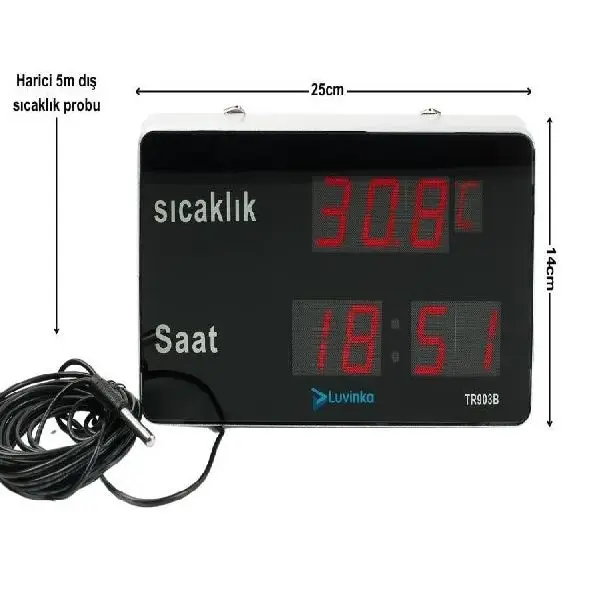 Luvinka TR903B 5m Kablolu Termometre | Saat-Alarm-25cm Ekran 4