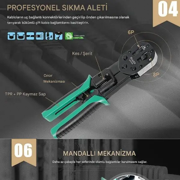 Proskit CP-376N Profesyonel EZ-RJ45 Konnektör Sıkma Pensesi 4