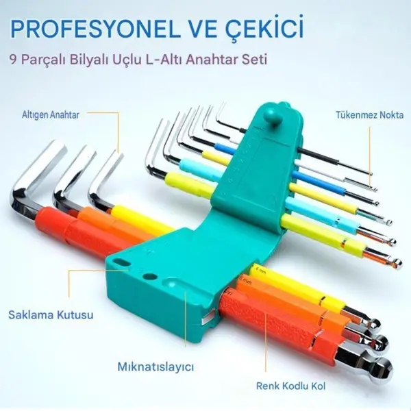 Proskit HW-230BL Uzun Top Başlı Renkli Alyan Anahtar Seti 3