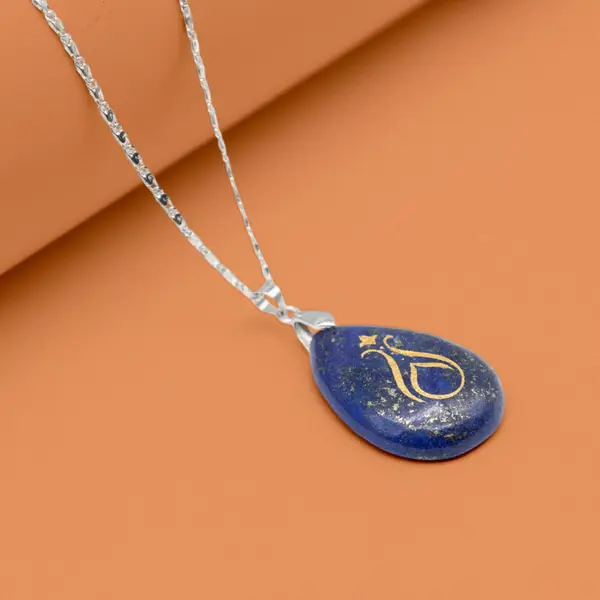 Lapis Lazuli Doğal Taş Logolu Kolye Damla M1 1