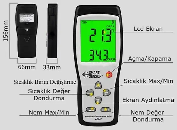 Smart Sensör AS847 Problu Sıcaklık ve Nem Ölçer 2