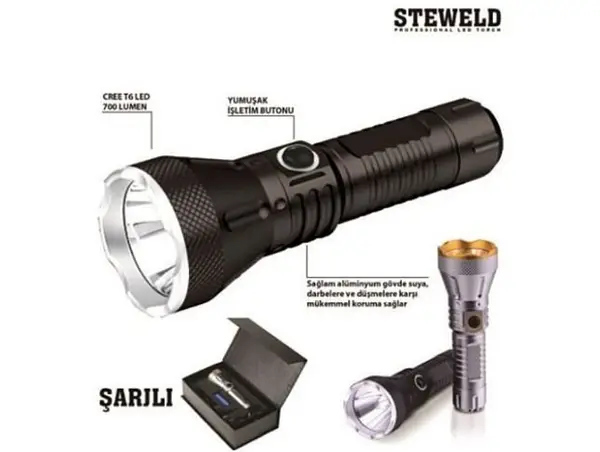 Steweld 700 Lümen Profesyonel Şarjlı Led El Feneri 2