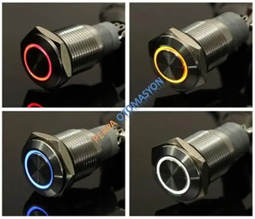 16mm Ledli Yaylı Metal Su Gecirmez Buton 6-24vdc 2