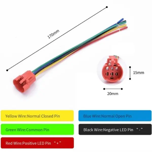 19mm İp65 Led Işıklı Soketli ve Kablolu Metal Yaylı Buton 3